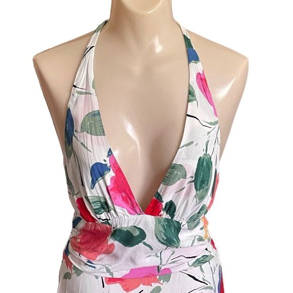 Princess Polly Elaine Floral Tie Halter Top Ruched Smocked Waist Mini Dress - Picture 9 of 16